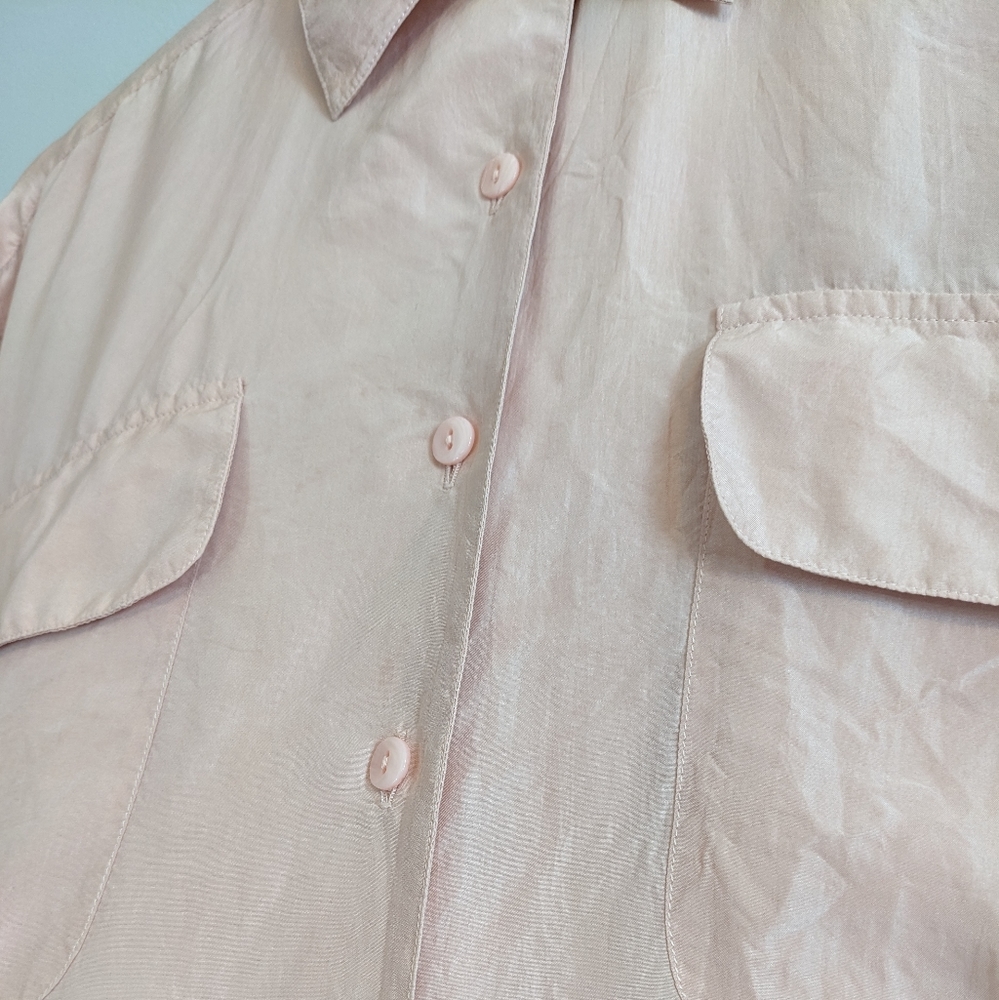 100% Silk Button Down Shirt, Pale Pink, Size M, Gently used - Picture 11 of 14